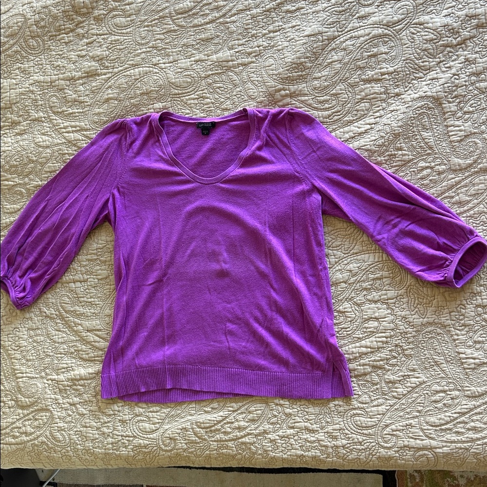 J. Jill Wearever Collection Purple Silk Cotton sweater, 3/4 balloon sleeves